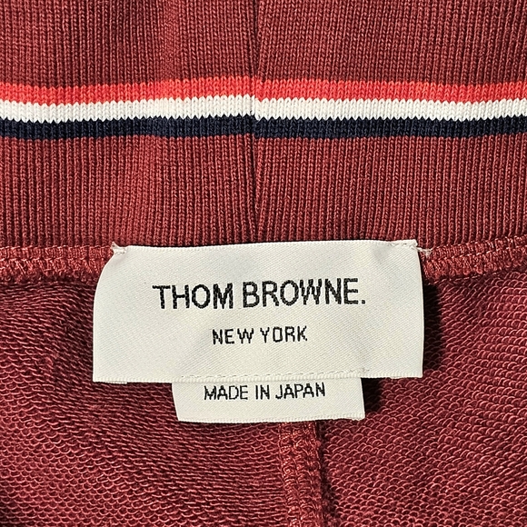 🛑 Thom Browne Men's Burgundy Red w/White 4-Bar Varsity Stripes Sweatshorts - Picture 4 of 6
